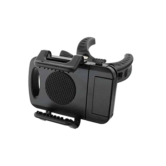 GranBoard Smartphone Holder Das Bild zeigt den GranBoard Smartphone-Halter. Es handelt sich um eine schwarze, kompakte Halterung zur Befestigung eines Smartphones.