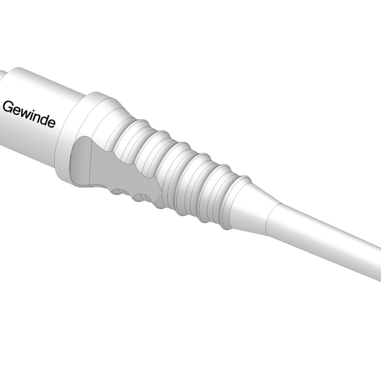 990_McDart_Evo_Grip_2 Das Bild zeigt eine einzelne McDart Evo Grip Spitze für Softdarts. Die Spitze ist weiß und hat eine geriffelte Oberfläche für besseren Halt.