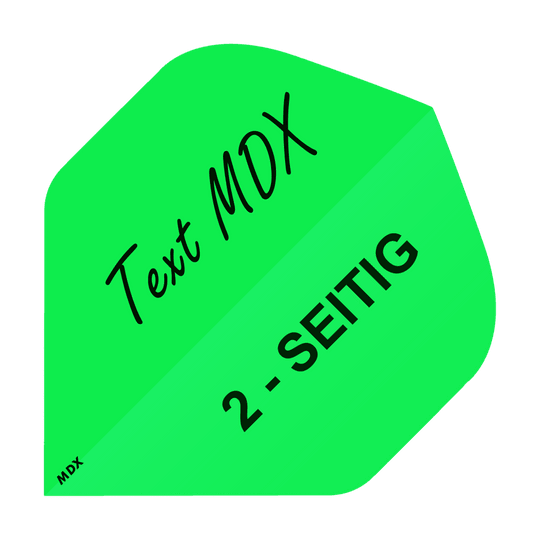 MD-403_2-Seitig_Bedruckte_Flights_Wunschtext_MDX_Gr-n_Standard_1 10 Satz Bedruckte Flights 2-Seitig - Wunschtext - MDX Standard. Die Flights sind sortiert und nebeneinander angeordnet.