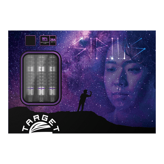 Target Japan Yuta Hayashi Sirius GEN3 Soft Darts - 19g Das Bild zeigt die Verpackung der "Target Japan Yuta Hayashi Sirius GEN3 Softdarts - 19g". Auf der Verpackung sind die Darts sowie ein Weltraum-Motiv mit einem Porträt und Sternen zu sehen.