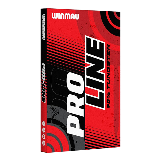 Abgebildet sind die Winmau Pro-Line 90% Steeldarts. Diese Darts eignen sich ideal für präzises Werfen beim Dartsport.