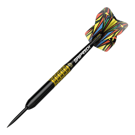 GOAT Athlete Yellow Tungsten Steel Darts Hier ist ein gelber Tungsten-Steeldart abgebildet. Der Dateiname ist 'GD7000770 GOAT Athlete Yellow Tungsten Steeldarts 4'.