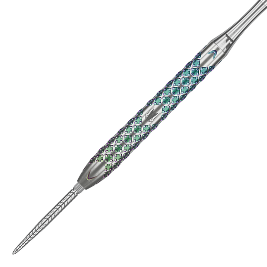 Target Rove 03 Swiss Point steel darts Der Target Rove 03 Swiss Point Steeldart hat ein silbernes Gehäuse mit auffälligem, farbig schimmerndem Griffmuster. Die Spitze ist fein strukturiert und sorgt für präzise Würfe.