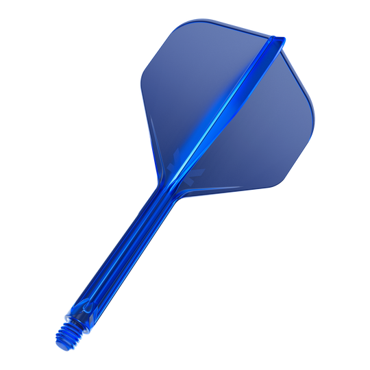 Target K-Flex No2 Standard Flight System - Blue Das Bild zeigt einen blauen Dart-Flight mit integriertem Schaft. Der Flight ist durchsichtig und besitzt eine Standardform.