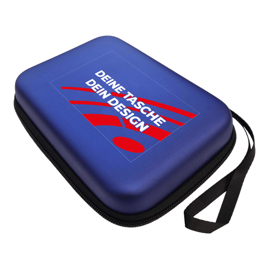 Das Bild zeigt ein McDart System4 Dartcase in Blau Metallic. Das Etui ist geschlossen dargestellt.