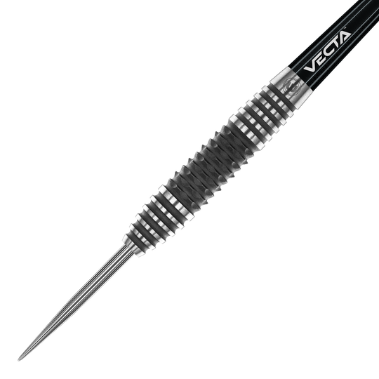 Winmau Kairos 01 Steeldarts Das Bild zeigt einen Winmau Kairos 01 Steeldart mit einer markanten, geriffelten Oberfläche. Die hochwertige Verarbeitung und das moderne Design sind deutlich zu erkennen.
