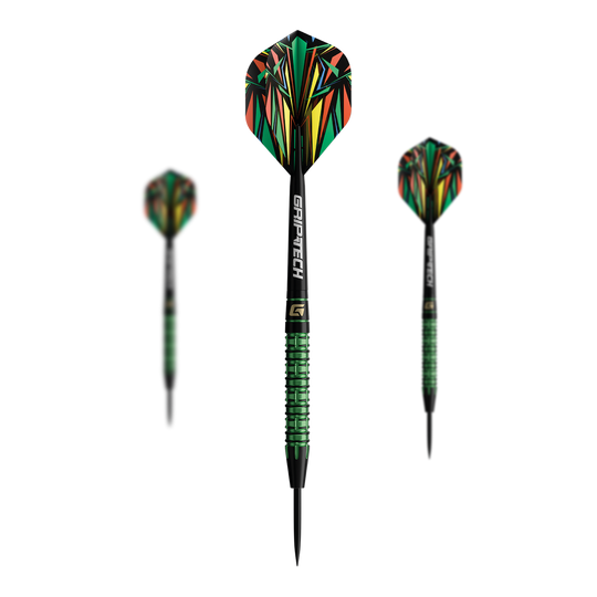 GOAT Athlete Green Tungsten Steel Darts Dieses Bild zeigt die GOAT Athlete Green Tungsten Steeldarts. Auf dem Foto ist die grüne Variante der Steeldarts zu sehen.