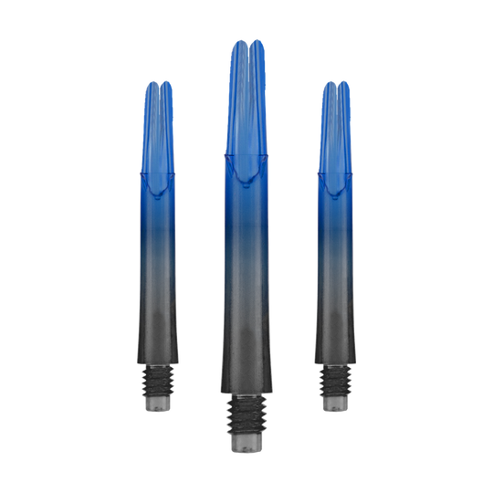 L-L-Style-Shaft Locked Straight Natural9 TwoTone Shafts - Blue Das Bild zeigt drei blaue und schwarze Dartschäfte ohne Kappen. Sie sind gerade und haben eine Länge von 39 mm.