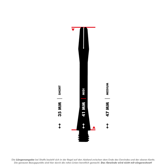 HR366_Harrows_Keramic_Shafts_5_41mmOYhHBPN1eLX23 Das Bild zeigt die Harrows Keramic Shafts in Weiß in drei verschiedenen Längen. Die Längen sind mit 35 mm (Short), 41 mm (Midi) und 47 mm (Medium) angegeben.