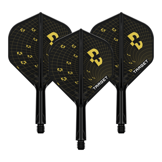 Abgebildet ist ein Set von Target K-Flex Bolide No2 Standard Flights mit einer Länge von 19mm. Das Produkt wird in einer Nahaufnahme gezeigt.