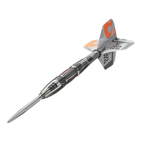 Target Star Wars X-Wing Swiss Point Steel Darts Target Star Wars X-Wing Swiss Point Steeldarts sind hochwertige Steeldarts mit X-Wing-Design. Das Bild zeigt die Darts aus einer Detailperspektive.