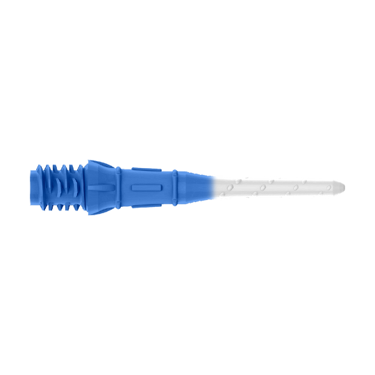 L-Style Premium Two Tone Lippoints (Pack of 30) Das Bild zeigt eine Dartspitze mit zwei Farben, dunkelblau und weiß. Der hintere Teil ist dunkelblau, während der vordere Teil weiß ist.