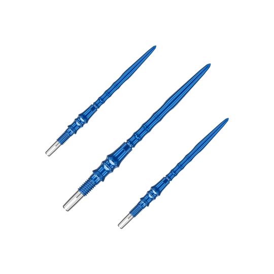 Target Japan Premium Swiss Point Dart Tips - Blue Hier ist ein Set aus blauen Dartspitzen abgebildet. Die Spitzen haben eine Länge von 35 mm.