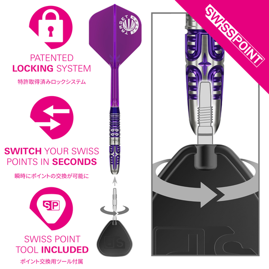 Target Japan Endeavor Kasumi Sato GEN3 Swiss Point Steeldarts Hier sind die Target Japan Endeavour Kasumi Sato GEN3 Swiss Point Steeldarts zu sehen. Die Aufnahme zeigt die Darts aus einer Detailperspektive.