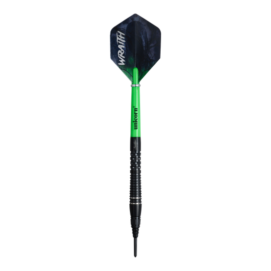 Unicorn Wraith Gary Anderson Phase 6 Soft Darts - 20g Unicorn Wraith Gary Anderson Phase 6 Softdarts mit einem Gewicht von 20g ist zu sehen. Der Softdart wird von der Seite gezeigt.