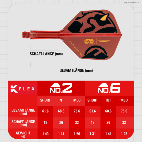 Target Star Wars K-Flex Darth Maul No6 Flights Das Bild zeigt die Target Star Wars K-Flex Darth Maul No6 Flights. Die Dartflights sind im Stil von Darth Maul aus Star Wars gestaltet.
