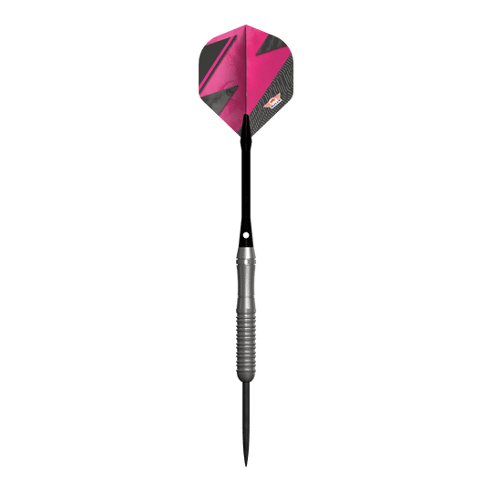 Bulls NL Lightning Pink steel darts Der Bulls NL Lightning Pink Steeldart hat eine auffällige pink-schwarze Flight. Der Schaft ist silberfarben und geriffelt für besseren Halt.
