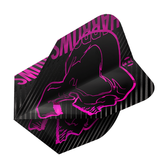 Harrows Rage Pink No6 Flights Dies ist ein Dartflight des Modells „Harrows Rage Pink No6“. Das Design ist schwarz mit einem auffälligen pinken Totenkopf und den Worten „Harrows“ in Pink.