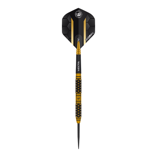 Das Bild zeigt die Winmau Team 360 Bradley Van Der Velden Steeldarts mit einem Gewicht von 22 Gramm. Die Darts sind für Präzision und professionelle Spieler konzipiert.