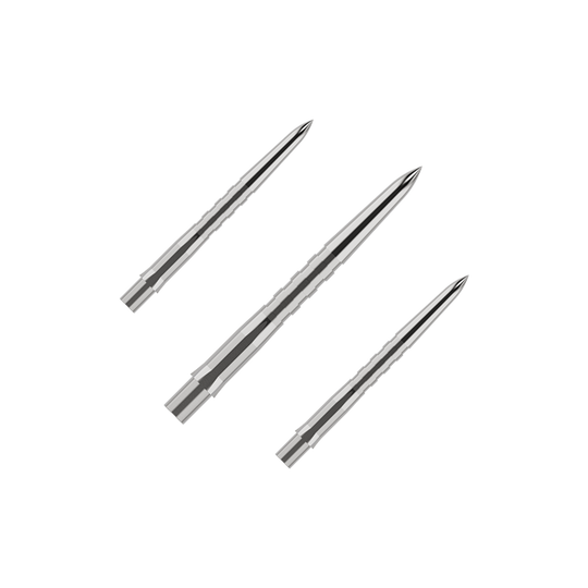 Mission Caliburn EVO Dart Tips - Grooved - Silver Das Bild zeigt die Mission Caliburn EVO Dartspitzen - Grooved - Silber - X 2981. Dies sind strukturierte Dartspitzen für Steeldarts.