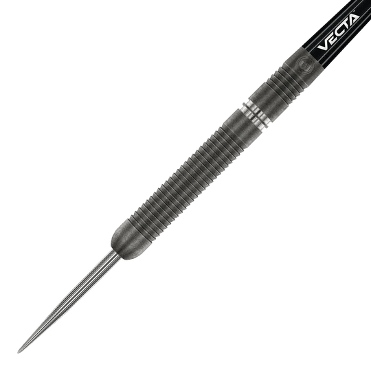 Winmau Callisto 01 Steeldarts Das Bild zeigt einen Winmau Callisto 01 Steeldart. Der Dartpfeil hat einen geriffelten, metallischen Körper und eine spitze Stahlspitze.