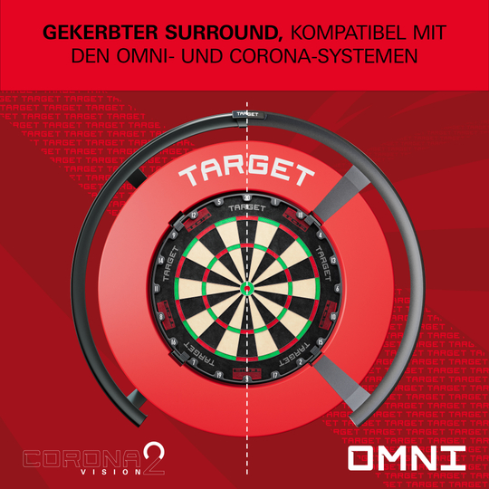 Eine Nahaufnahme einer roten Dartboard-Umrandung wird präsentiert. Die Farbe ist kräftig.