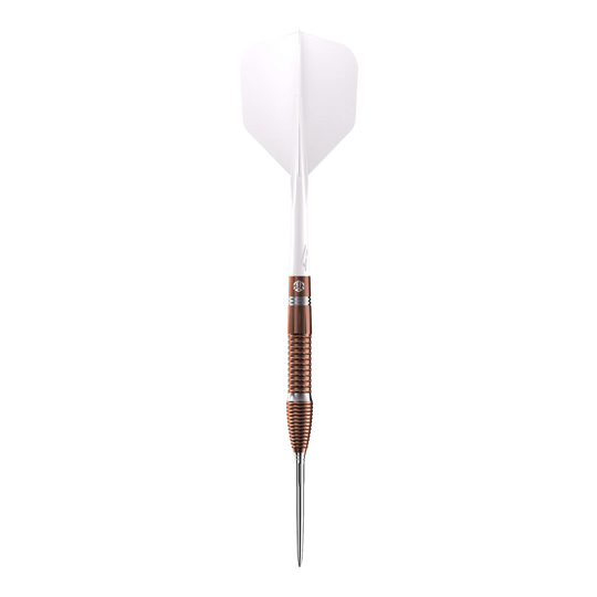 Zu sehen ist ein einzelner Steeldart aus der Caliburn Big Cats Lion Serie. Die Struktur und Details des Darts sind klar zu erkennen.