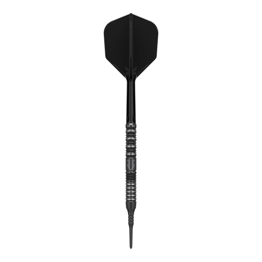 Target Japan Black Marque Draco GEN2 Soft Darts - 20g Das Bild zeigt einen schwarzen Softdart der Marke "Target Japan Black Marque Draco GEN2" mit einem Gewicht von 20g. Der Dart hat ein elegantes, modernes Design mit metallischen Akzenten am Griff.