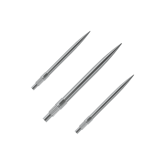 Harrows Quick Point Dart Tips - Silver Gezeigt wird ein Set Harrows QuickPoint Dartspitzen in Silber mit 30mm Länge. Dieses Bild verdeutlicht den Lieferumfang der Dartspitzen.