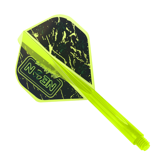 Condor AX Stowe Buntz Neon Nightmare Flight System Yellow - Standard Dieses Bild zeigt das Produkt "Condor AXE Stowe Buntz Neon Nightmare Flight-System Gelb - Standard". Es handelt sich um ein neon-gelbes Dart-Flight-System mit schwarzem und gelbem Muster.