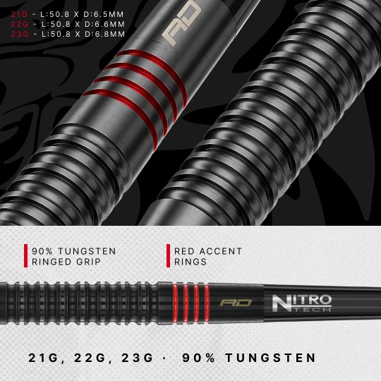 Red Dragon Jonny Clayton RD-ADV Switch Point Steel Darts Das Foto zeigt ein Produkt mit dem Dateinamen RedDragon_JC_ADV_V1_1080x1080_04. Das Produkt ist gut ersichtlich und im Mittelpunkt.