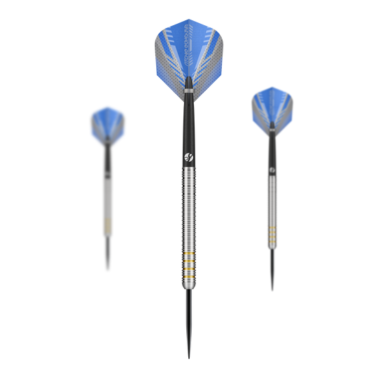 Shot Ritchie Edhouse Core Steel Darts Das Bild zeigt die Shot Ritchie Edhouse Core Steeldarts. Es handelt sich um ein Set von hochwertigen Steeldarts für Dartspieler.