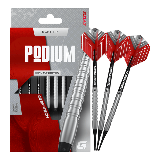 Zu sehen sind die GOAT Podium Silver Softdarts mit einem Gewicht von 18g. Die Darts sind in Silber gehalten und für den Softdartbereich konzipiert.