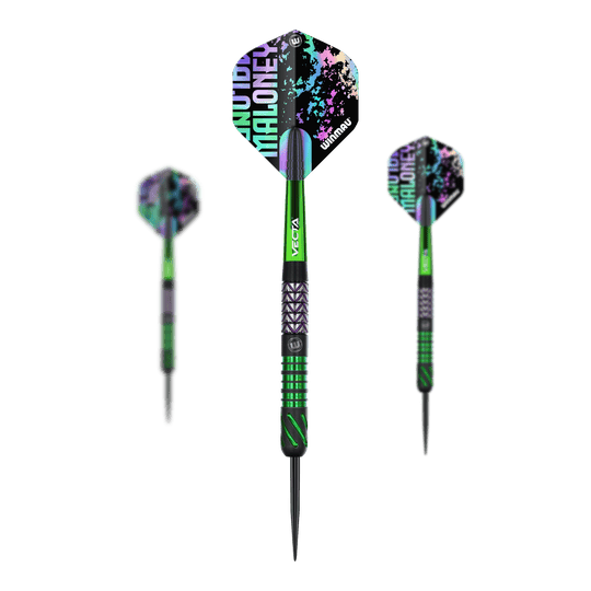 Abgebildet ist das Produkt Winmau Mike Maloney Steeldarts. Es handelt sich um ein Set Steeldarts für Dartspieler.