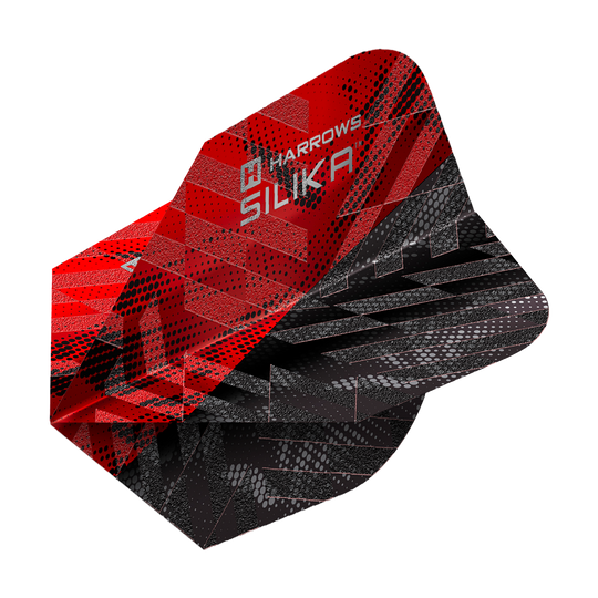 Harrows Silika Core 90 No6 Flights in Rot sind erkennbar. Die Flugform ist klassisch abgebildet.