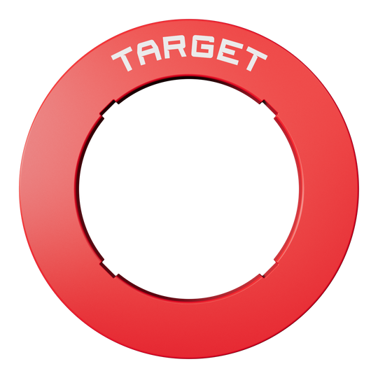 Eine rote Dartboard-Umrandung ist zu erkennen. Die Form ist rund und die Farbe auffällig.