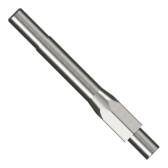 Das Bild zeigt das Produkt "Caliburn Repoint Tool". Es handelt sich um ein Metallwerkzeug mit zylindrischer Form und abgeschrägten Kanten.