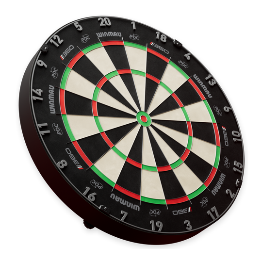 Zu sehen ist ein Dartboard aus der Nähe. Die Datei heißt '3060_Winmau_Blade_360_Steeldartboard_2b'.