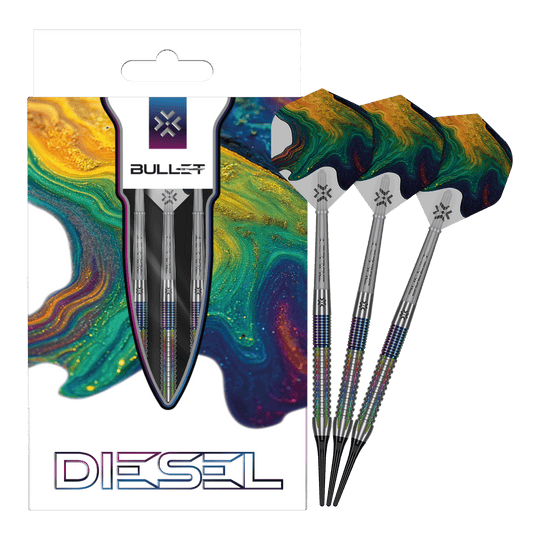 Bullet Diesel V2 soft darts - 20g Auf dem Foto sind Bullet Diesel V2 20g Soft Darts zu sehen. Sie eignen sich gut für Softdartspieler.
