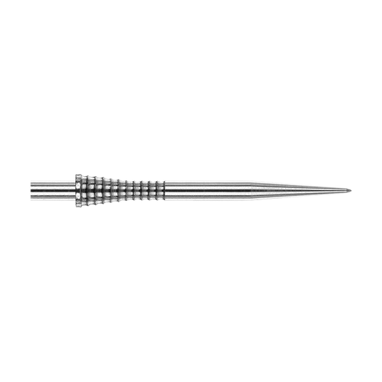 Red Dragon Raptor Gripped Silver steel dart tips 38mm Das Bild zeigt die Red Dragon Raptor Gripped Silver Steeldartspitze mit einer Länge von 38 mm. Die Dartspitze besteht aus silbernem Metall und hat einen geriffelten Griffbereich für besseren Halt.