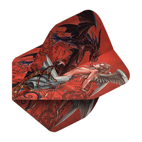 Das Bild zeigt das Produkt "Alchemy Chemical Wedding No2 Standard Flights". Auf dem Flight ist eine künstlerische Darstellung eines Engels und eines Dämons vor magischen Symbolen zu sehen.