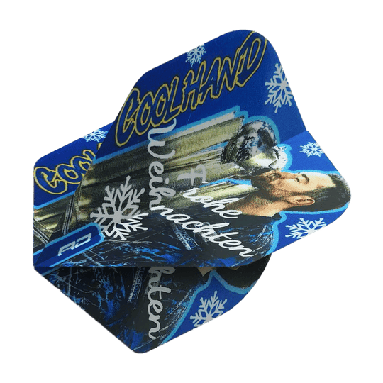 Abgebildet ist das Produkt WF-16_Red_Dragon_Luke_Humphries_Frohe_Weihnachten_Standard_Flights_2. Dies sind Dart-Flights im Standard-Design mit einem Weihnachtsgruß.