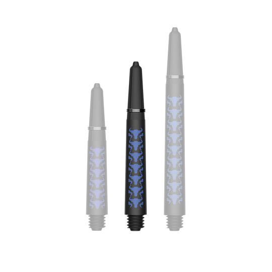Bulls NL Capo Carbon Shafts - Blue Das Foto zeigt BullsNL Capo Carbon Shafts Blau Short 34mm. Es handelt sich um einen einzelnen Dart-Schaft aus Carbon.