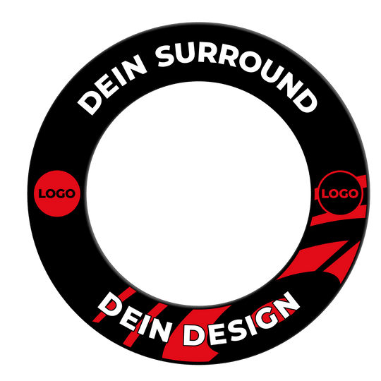 Abgebildet ist ein schwarzes Dartboard-Surround. Es schützt die Wand und verleiht dem Dartbereich ein elegantes Aussehen.