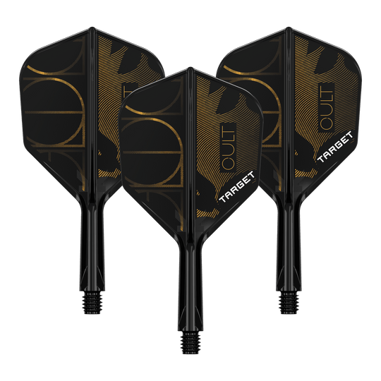 Hier ist ein Set von Dart Flights abgebildet, wahrscheinlich Target K-Flex Cult No6, 19mm. Das Bild zeigt mehrere Flights nebeneinander.