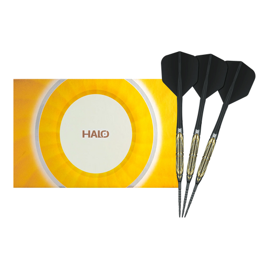 Caliburn Halo H2 steel darts - 22.5g Das Bild zeigt die Caliburn Halo H2 Steeldarts mit einem Gewicht von 22,5g in voller Länge. Die Steeldarts sind besonders langlebig und robust.