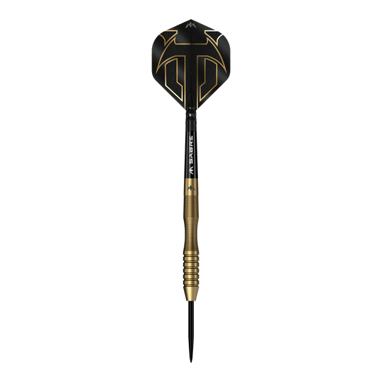 Mission Viktor Tingstrom Gold Steeldarts - 22g Darts abgebildet. Das Bild zeigt das Design und die Farbe der Steeldarts.