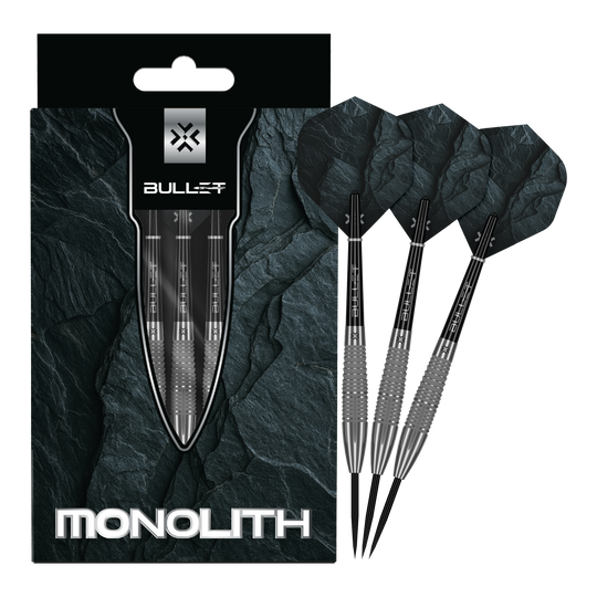 Bullet Monolith steel darts Abgebildet sind die Bullet Monolith Steel Darts in voller Länge. Dieses Produkt eignet sich für das Steeldart-Spiel.