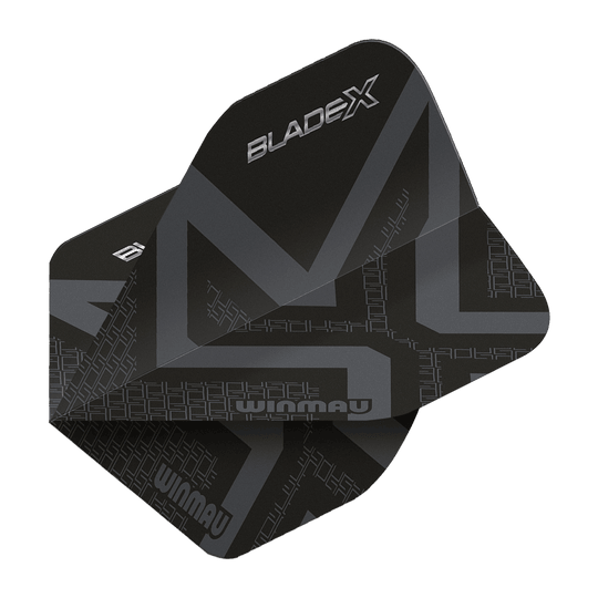 Winmau Prism Delta Blade X Metallic Black No2 Standard Flights Winmau Prism Delta Blade X Metallic Black No2 Standard Flights wird gezeigt. Ein Dartflugblatt in metallischem Schwarz, Standardgröße Nummer 2.