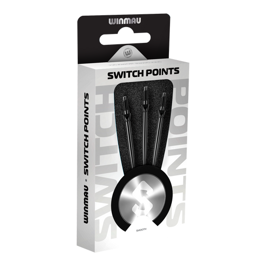Winmau Switch Point Smooth Steel Dart Tips - Black Hier sieht man die Winmau Switch Point Smooth Steeldartspitzen in Schwarz. Die Dartspitzen haben ein glattes Design und sind schwarz gefärbt.